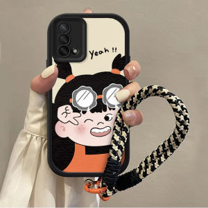 casing hp OPPO A95 terbaru 2025 Gadis kecil yang lucu kartun Foto Pose Lanyard Anti -fall Sastra
