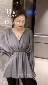 LOCAL SELLER Summer Version V-neck Lantern Sleeves Waist Wrapped White Casual Womens Shirts