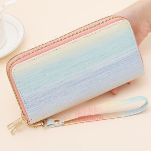 Womens New Large Capacity Gradient Color Wallet Beach Style Phone Bag Street Handbag for Youth Soft Surface Horizontal Shape