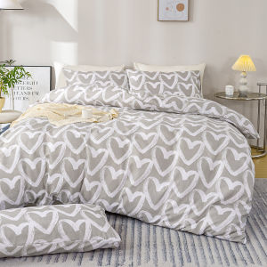 3pcs/set Heart Print Duvet Cover Set - Blue & Gray(1 Duvet Cover & 2 Pillowcase）Soft And Skin-Friendly Duvet Cover Bedding Set