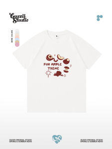 Chic Print Cotton Short Sleeve T-Shirt Womens Loose Casual Top Youthful College Style Sweet Japanese Trend round Neck Tee