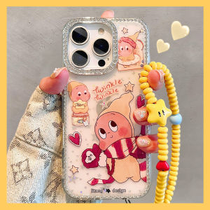 Cute Red Scarf Star Man Illustration iPhone 17 pro Max Transparent Shiny Particle Frame Anti-Fall Protective Case for Apple 16 pro Max