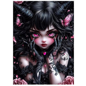 500/1000/1200/2000PCS Jigsaw Puzzle Mysterious Gothic Demon Girl Surrounded By Pink Butterflies For Adults Perfect Gift