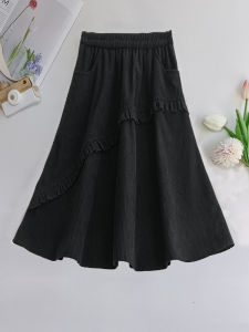 Girls Mid-Length Corduroy Skirt Fashionable Plaid A-Line Skirts Autumn Winter Vintage School Uniform Style Half-length Skirts