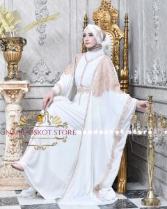 Abaya Mewah Lebaran dan Pesta Desain Bordir Modern Sudah Satu Set Iner Turban dan Belt