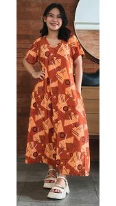 SEHS Francesca Plus Size Short Sleeves V/Neck Maxi Dress: L-2XL Body Frames & Cotton Spandex Fabric