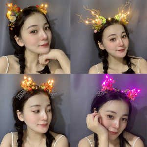 Glowing Christmas Deer Antlers Headband Fairy Magic Elf Hair Clip Childrens Party Accessory Bar Event Sweet Style Girls Headwear