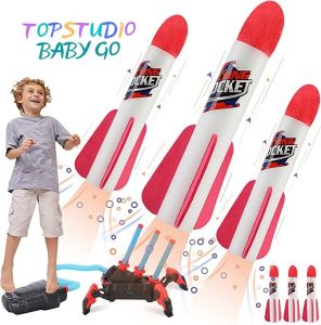 （Cle）Topstudio Babygo Outdoor Toys Foam Play Multiple Rocket Launcher for Kids Shoots Up to 100 Feet Launch Pad Foam Play