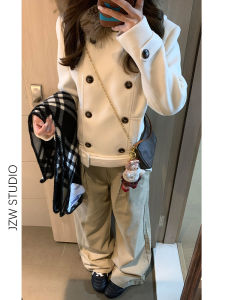 Khaki Folded High Waist Wide Leg Jeans Women Loose Slimming Pear Shape Small Size Straight Floor Length Pants Casual Style