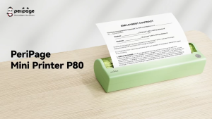 Fantasy E Life PeriPage P80 ink free thermal printing with sharp 300dpi resolution Prints full size A4 documents using thermal paper Connects via Bluetooth or USB Compatible with Android Lightweight with built in rechargeable battery