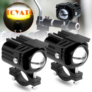 TCYATO LED Motorcycle Headlights Spotlights Super Bright Yellow and White Headlights Tri Color Dimming