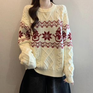 Thick Knitted Christmas Patterned Turtleneck Sweater for Women Autumn Winter plus Size Soft Lazy Style Big MM Cabled Sweater