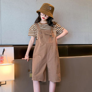 Bộ Quần Áo Trẻ Em Cotton Pha Trộn Mùa Hè Cho Bé Gái Quần Short Kẻ Sọc Tay Ngắn Bộ Đồ Hai Mảnh Rộng Rãi Thoáng Khí Thoải Mái