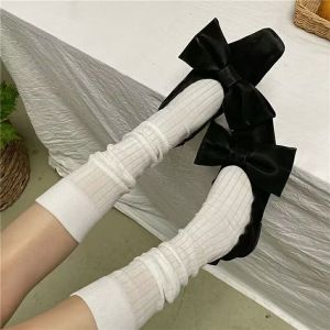 Miu Style Cotton Wide Stripes Breathable Type Tube Socks White Korean Style Minimalist Easiest for Match Sweet Japanese Pile Style Calf Socks