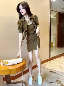 Elegant Drawstring Shirt Jacket And Strap Dress Womens Two-Piece Set Summer New Arrival Cotton Material High-Quality Fashion Set