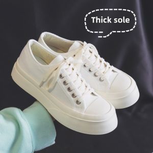 Japanese Style Canvas Shoes Womens New Arrival Spring and Autumn White Shoes Thick Sole Ugly and Cute Student Big Head Shoes Easiest for Match Trendy Board Shoes