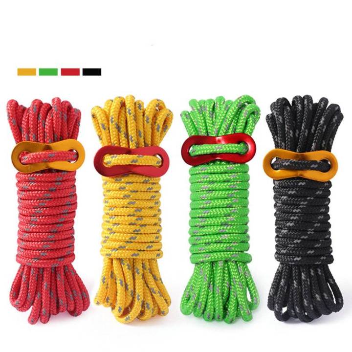 Outdoor camping reflective rope bold windproof canopy tent construction draw  rope aluminum alloy buckle accessories 4mm