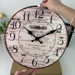 1pc Wooden Wall Clock French Vintage White Silent Non-Ticking Kitchen Clock Country Vintage Decor Silent Wall Clock-No Battery