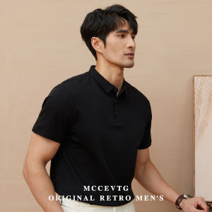 Double Layer Cotton Polo Shirt Mens Summer Short Sleeve Casual Black Commute Business Lightweight Youth Collar T-Shirt