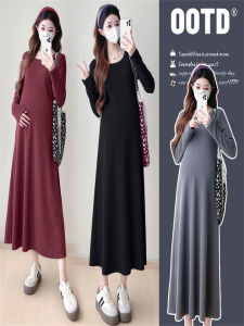 Váy Dài Tay Rộng Rãi Bằng Cotton Dệt Kim Cho Phụ Nữ Mang Thai Mùa Xuân Thu Váy Dài Thường Ngày Thoải Mái Thoáng Khí