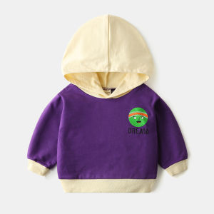 Spring Autumn Childrens Hoodie Boys Color Block Hat Sweatshirt Cartoon Letter Overhead Shirt Male Baby Clothing Korean Style