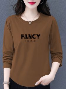 Pure Cotton Long Sleeves T-Shirt Womens Spring and Autumn New Arrival Loose Tummy Hiding Slimming Easiest for Match round Neck Bottoming Shirt K-style Tops Tide