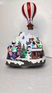 ONELINE #FC504 Whimsical Winter Wonderland with Moving Santa Hot Air Balloon Tabletop Decor