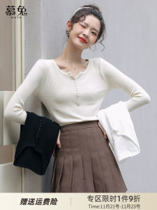 เสื้อสเวตเตอร์ถักคอกลมแขนยาวทรงสลิมฟิตสำหรับผู้หญิงในฤดูใบไม้ร่วง 2025 ใหม่ เสื้อชั้นในสเวตเตอร์คอวีแบบสวมหัว