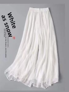 Summer Thin Chiffon Wide Leg Pants Hanfu Style Bottoming Trousers Versatile High Waist Long Pants Zen Spirit Casual Pants