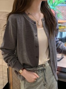 เสื้อคาร์ดิแกนถักสีเทาสำหรับผู้หญิง ฤดูใบไม้ผลิและฤดูใบไม้ร่วง 2025 เสื้อคลุมคาร์ดิแกนผู้หญิงสไตล์ไฮเอนด์ แขนยาว ปกติ