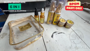 Premium Mini Glow Skincare Paket Komplit 6in1 + Serum Vit C + Vit E Travel Size Original 100% BPOM Skin Care Kecantikan Memutihkan Mencerahkan Wajah Krim Siang dan Malam Toner + Sabun + Essence Wajah Gold Glow Glowing 6 in 1 Laz Beauty COD Graha Mart