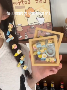HTF New Cute Cream Colored Bear Hair Accessories Set Girl Soft Sweet Bangs Clip Student Ponytale