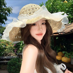 Summer Hats For Women Straw-weaved Beach Hat Pearl Lace Large Brim Sunshade Sunscreen Straw Hat Female Seaside Sun Hat