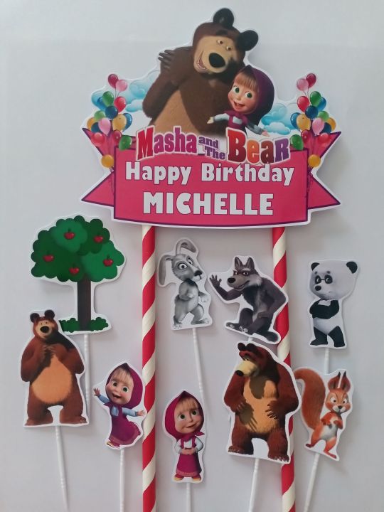 TOPPER CAKE HIASAN KUE ULANG TAHUN GAMBAR MASHA AND THE BEAR BISA