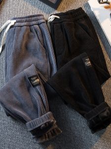 Retro Japanese Style Corduroy Mens Pants Autumn Winter Thickened Fleece Casual Workwear Loose Fit Youthful Trendy Trousers