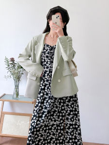 Lan Xiao Mu Korean Style Black Floral Print Halter Dress Slimming Waist Design Spring Summer New Arrival Womens Dress