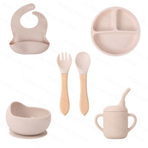Muti-Color Silicone Tableware Combo For Kids Baby Feeding Sets Childrens Meal Training Set Bowls Plates Spoons Forks Bibs Cups