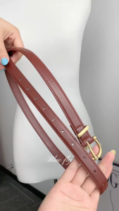 Womens Thin PU Leather Belt Gold Round Buckle Adjustable Waist Strap for Jeans Dresses Black Brown