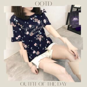 LH.Monday ลุคสตรีท เสื้อยืดลายดอกไม้กิ๊บเก๋ ยูเรก้า สีเรียบง่าย ใส่ได้ทุกวัย ไปได้ทุกที่