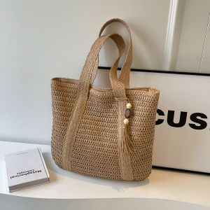 Ladies Large Capacity Straw Woven Tote Bag Commuter Fashionable Trendy Basket Bag Soft Handle Korean Style Youth Casual Bag