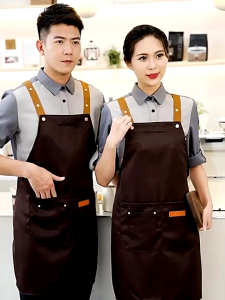 Ready Stock Korean Waterproof Kitchen Apron Chef Cooking Barista Restaurant Waiter Work Apron Adjustable with Pocket