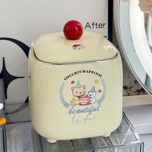 Cute Small Desktop Trash Can Press Type Waste Paper Basket for Living Room Office Dormitory High Aesthetic Value Storage Bucket