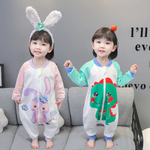 Childrens One-Piece Pajamas Spring & Fall Thin Baby Girl Pure Cotton Long Sleeves Sleeping Bag Baby All Year Round Neutral Split Leg Homewear