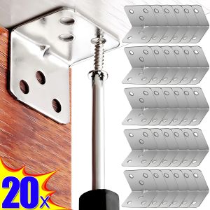 10/20Pcs 4/6 Holes Wide Metal Corner Brackets Right Angle Furniture Corner Braces Heavy Duty Stainless Steel L Shape Joint for Wood Shelf Cabinet Table Chair