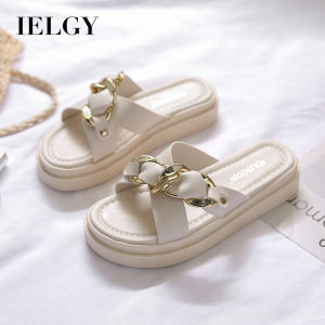 IELGY รองเท้าแตะสีทึบลำลองสำหรับผู้หญิง2024ห่วงโซ่โลหะแฟชั่นแบบใหม่สำหรับฤดูร้อน