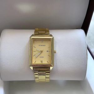 Đồng Hồ Thạch Anh Nam Sang Trọng Thời Trang Hình Vuông Màu Vàng/bạc Dây Đeo Bằng Thép Không Gỉ Đồng Hồ Đeo Tay Kinh Doanh Tinh Tế Có Khóa Gấp