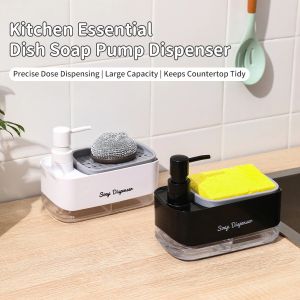 Hand and Dish Soap Dispenser Set Detergent Dispenser Sponge Holder Countertop Soap Pump Dispenser for Kitchen Sink