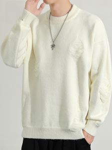 ROMON | Lomond Mens Round Neck Sweater Autumn Winter Loose Casual Solid Color Thickened Warm Inner Knitted Sweater Trendy