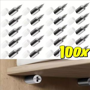 100/50pcs Shelf Support Peg Self-Tapping Screws Shelf Pins with Non-Slip Rubber Sleeve Partition Brackets Fixing Pegs for Kitchen Pantry Cabinet Bookshelf Bookcase