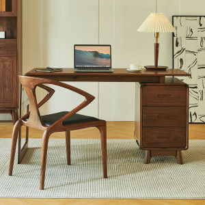 Modern Luxury Black Walnut Wood Computer Desk Home Office Workstation Bedroom Pure Solid Wood Large Workbench US Canada